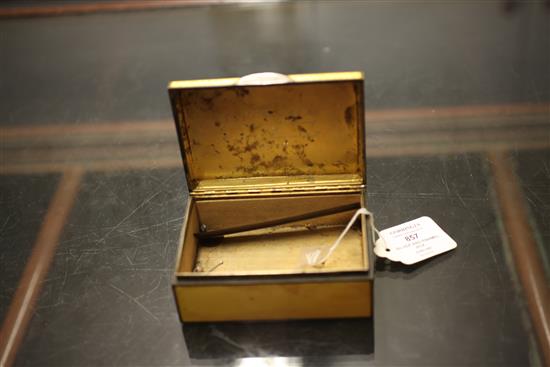 A 1920s continental silver and yellow guilloche enamel mounted rectangular cigarette box, 4.5in.